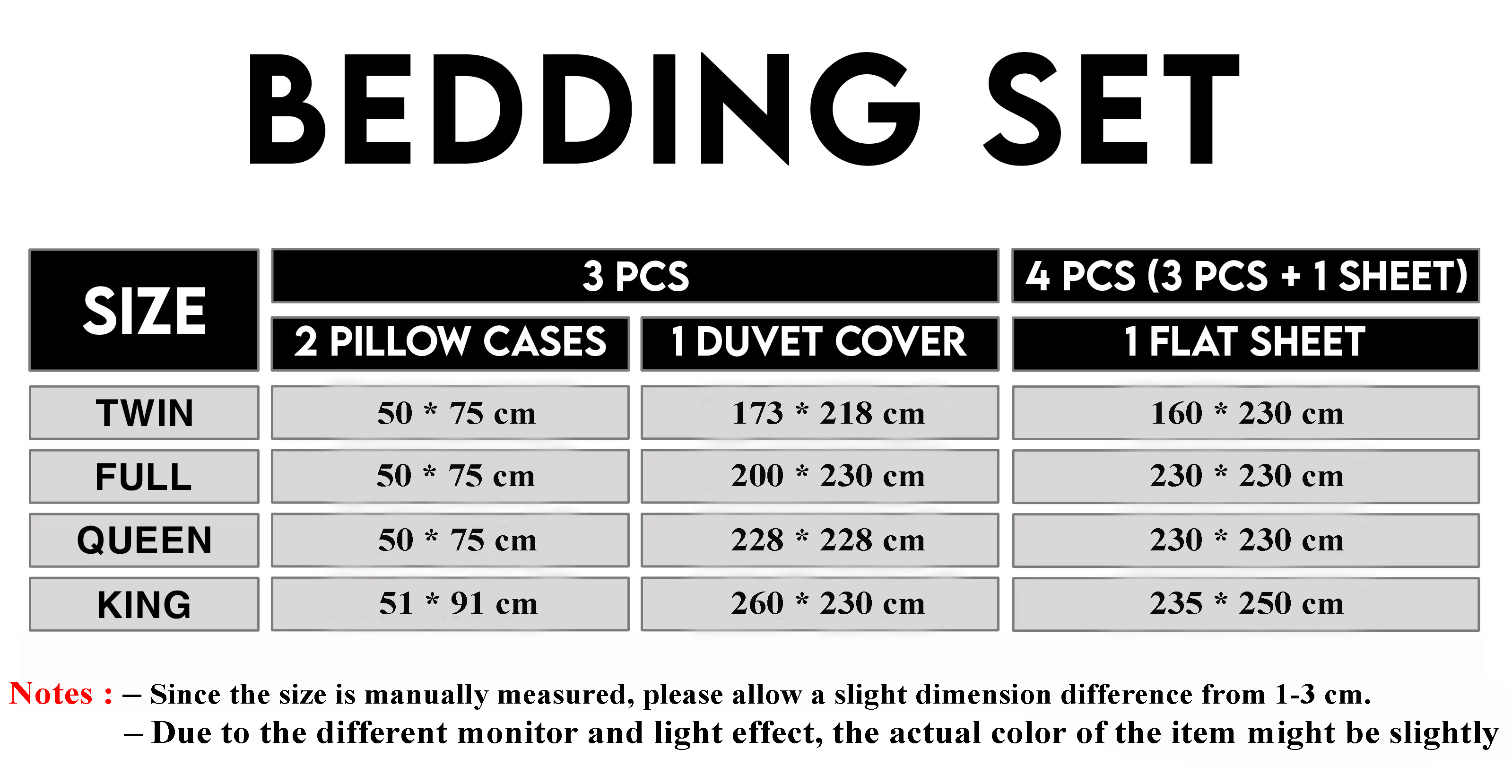 Size Chart Bedding Set - Hunkwear.Com