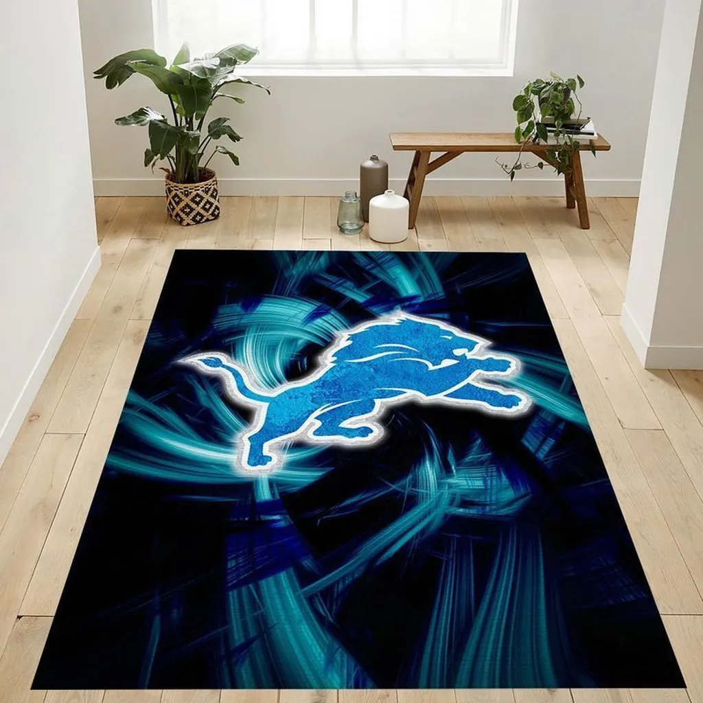 Abstract Rug with Bold Lion Design for Living Room Black and Blue