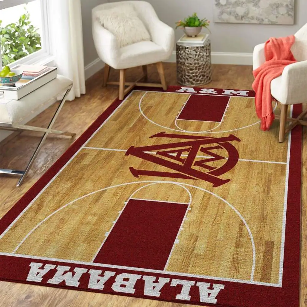 Alabama A and M Basketball Court Rug Floor Decor Carpet Black and Red