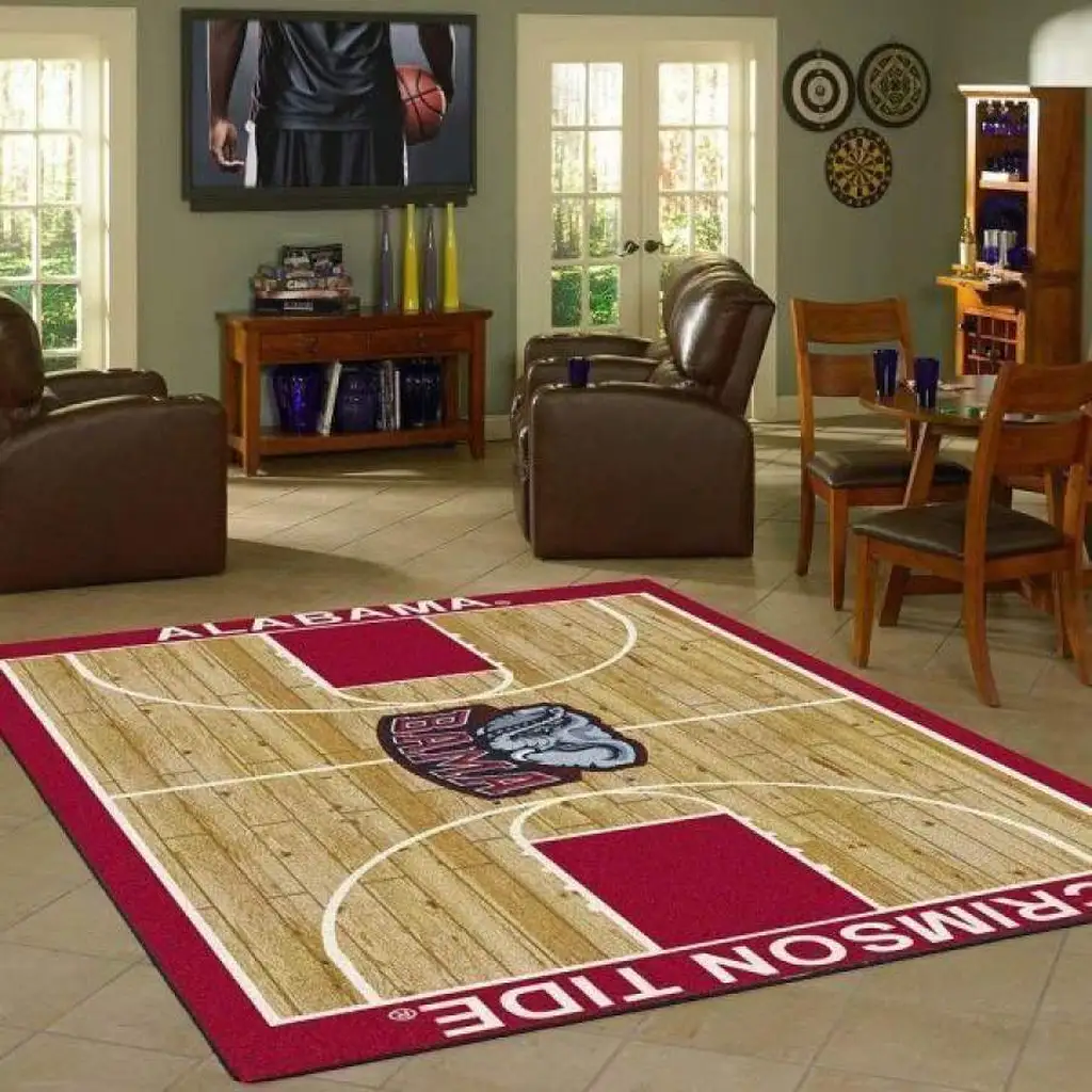 Alabama Crimson Tide Basketball Floor Rug Colors Beige and Red