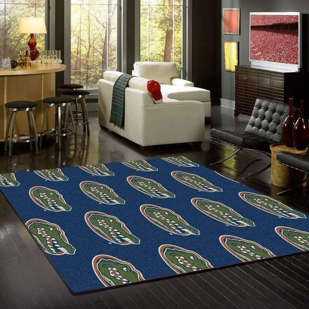 Alligator Pattern Rug Ideal for Modern Living Room Decor Blue and Green