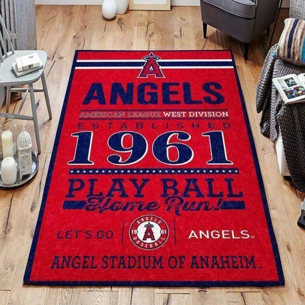Angels Baseball Rug Vintage 1961 Retro Design Red and Navy Blue