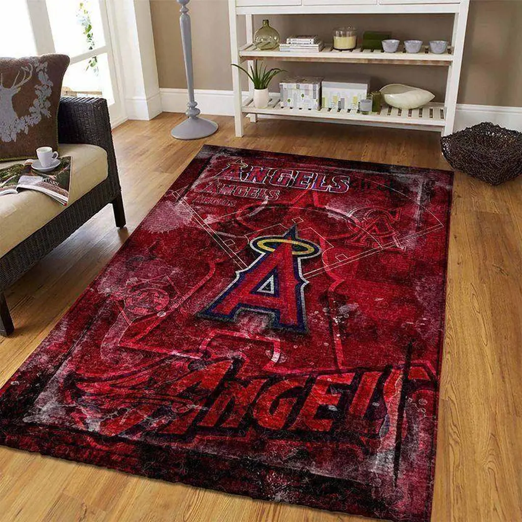 Angels Sports Team Area Rug for Living Room Decor Black and Red