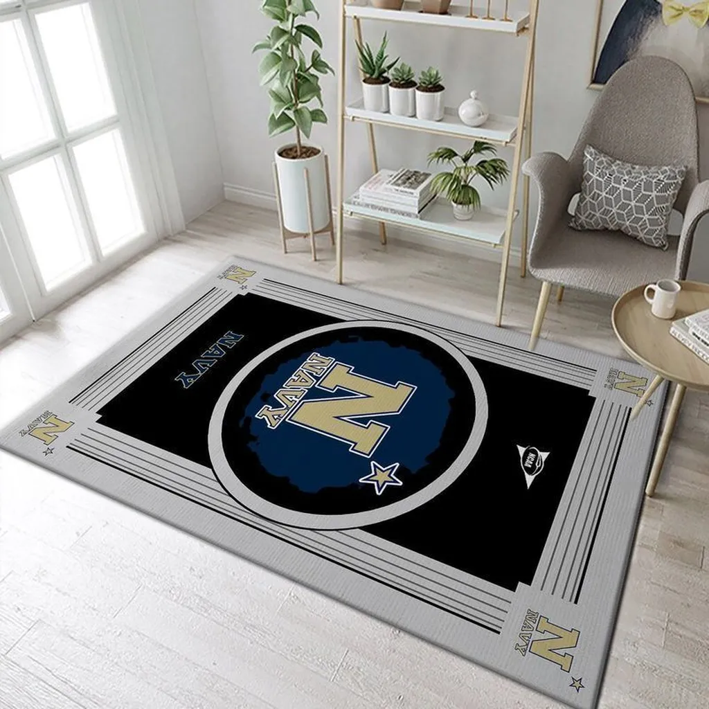 Area Rug with Bold Center Design for Living Room Black and Gray