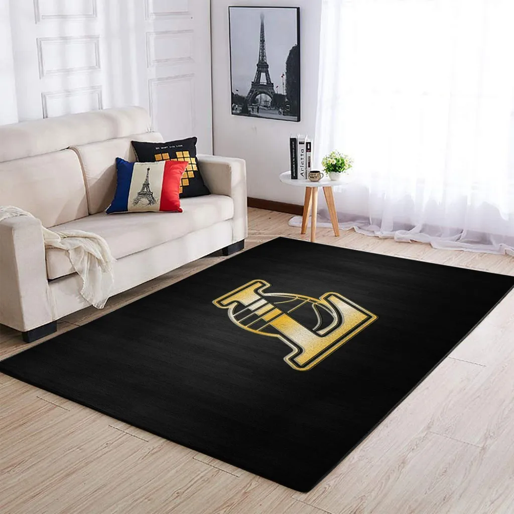 Area Rug with Sports Theme Modern Design Black and Yellow