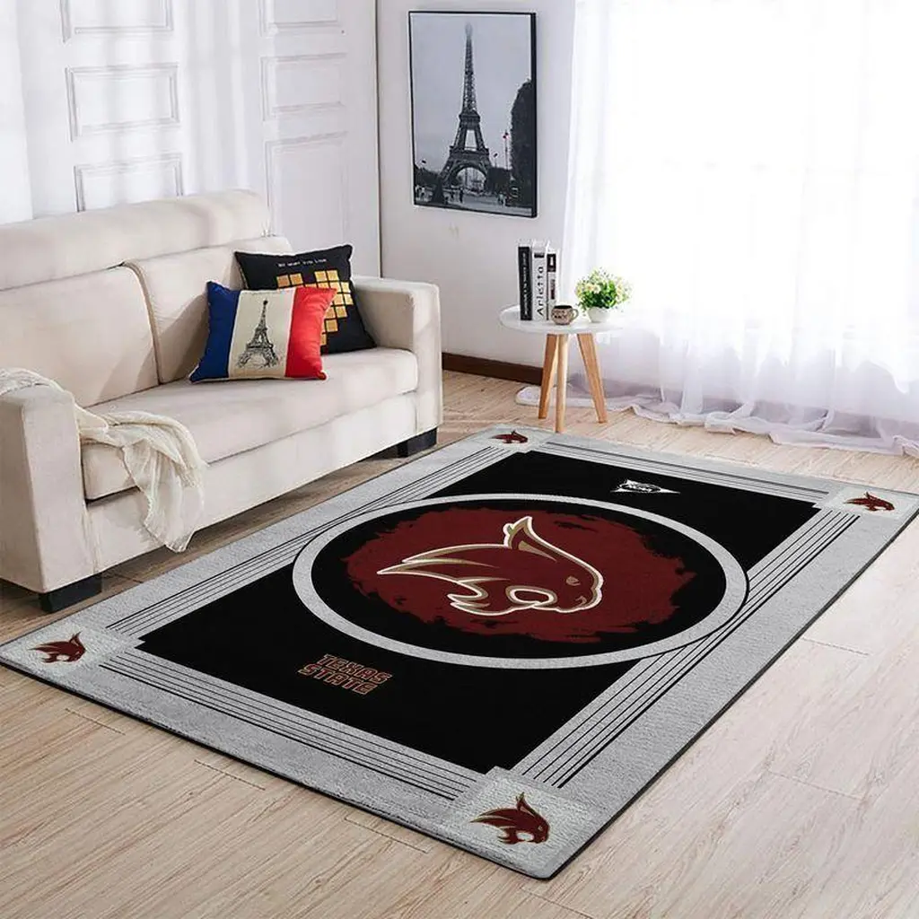 Area Rug with Texas State Logo Modern Design Black and Gray