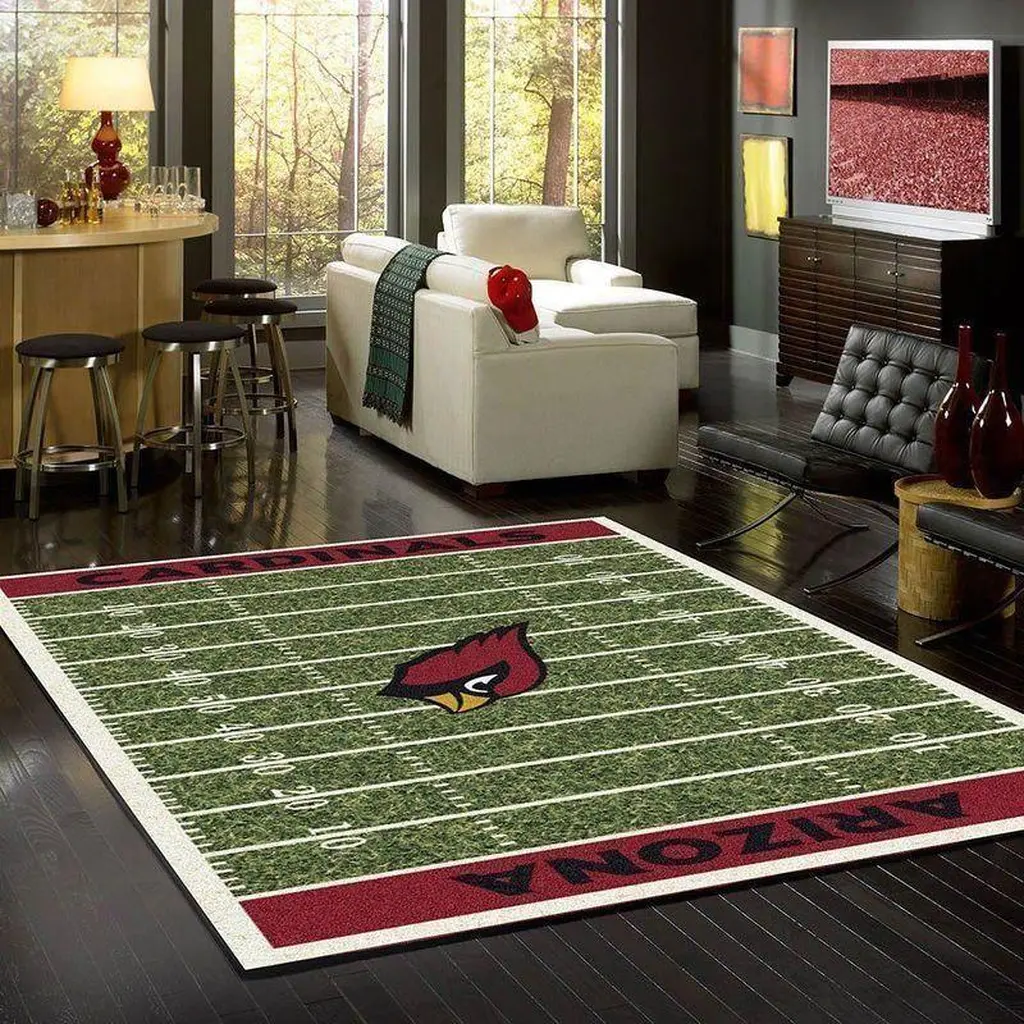 Arizona Cardinals Rug - Football Field for Living Room Red and Yellow