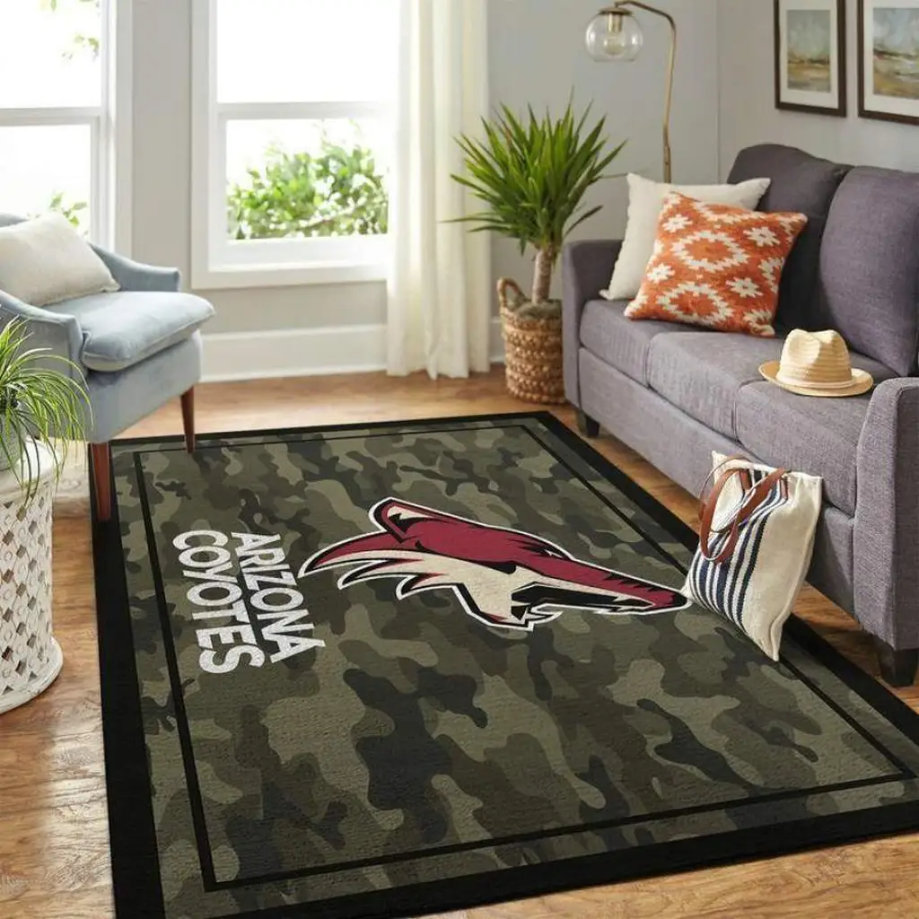 Arizona Coyotes Rug - Camo Area for Living Room Decor Black and Green
