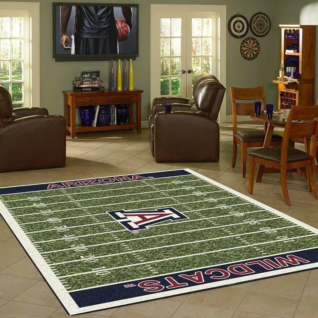 Arizona Wildcats Rug - Football Field Area for Game Room Green and White