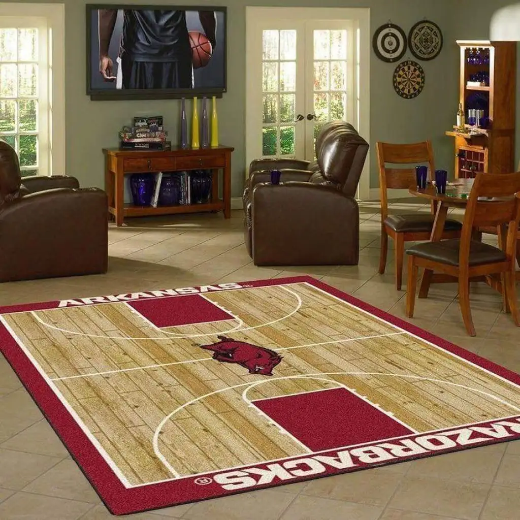 Arkansas Razorbacks Rug - Basketball Court Area for Fans Beige and Red