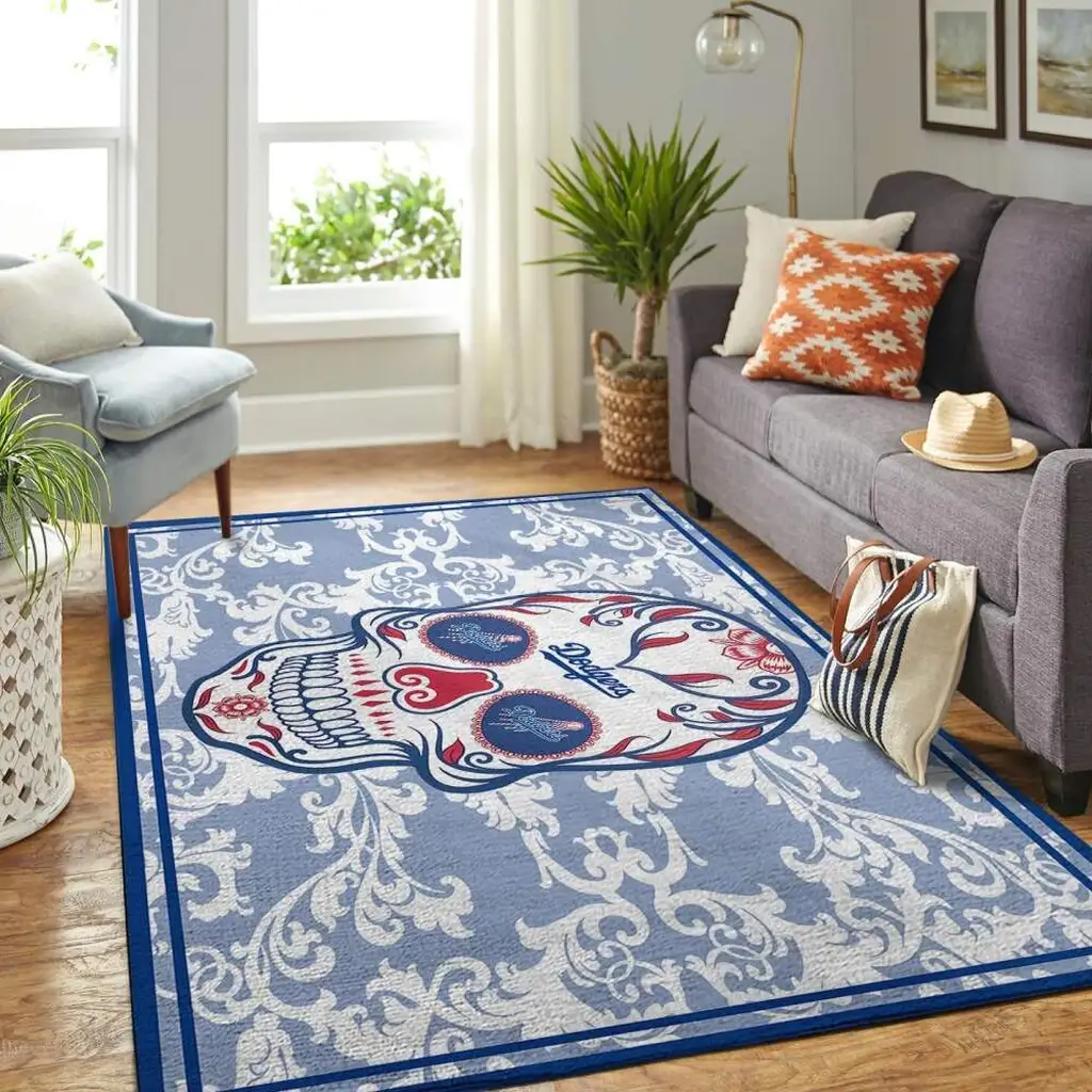 Artistic Skull Area Rug for Unique Home Decor Blue and White
