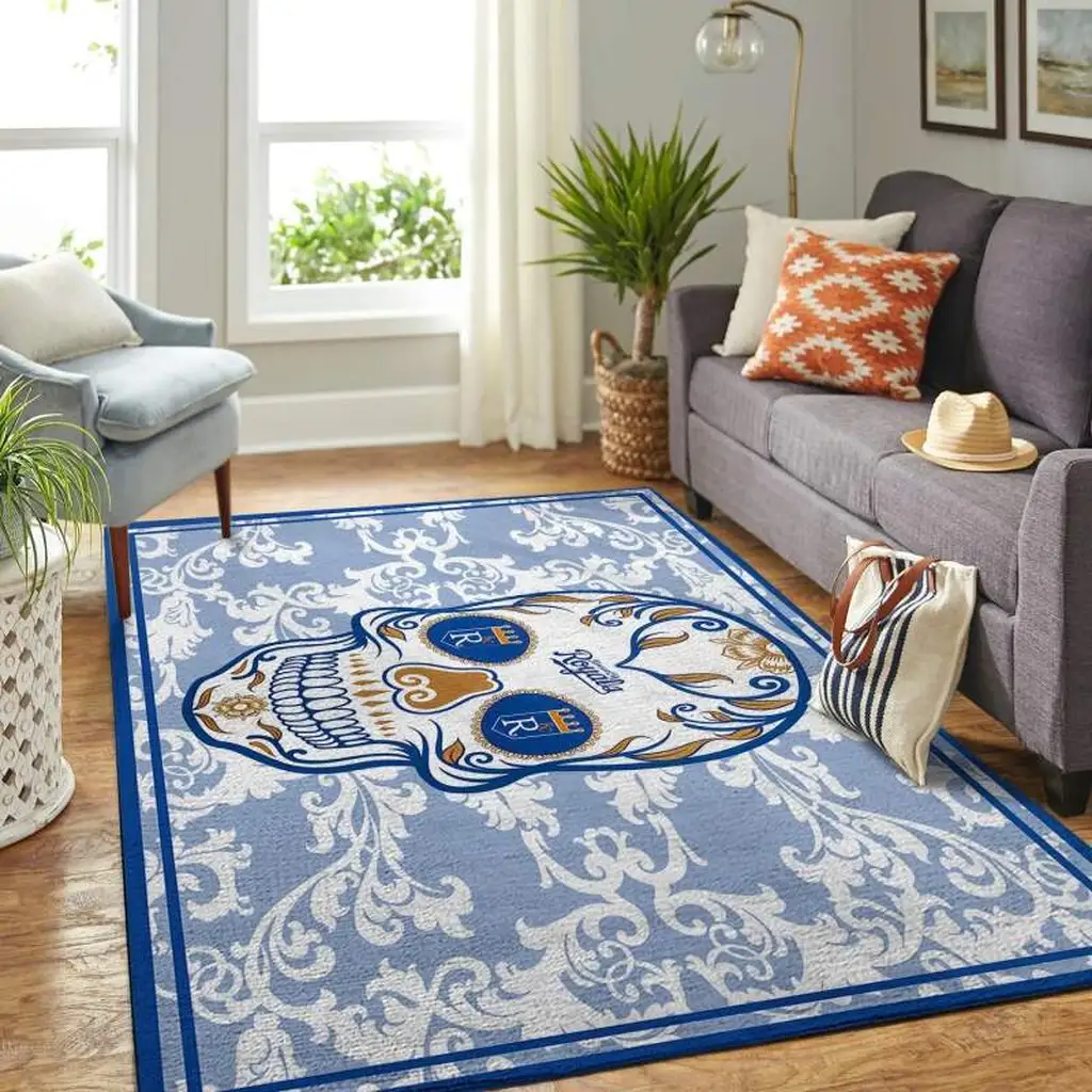 Artistic Skull Rug Area Decor for Home and Office Blue and White