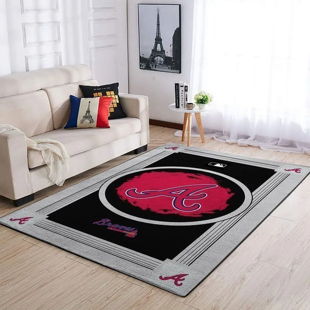 Atlanta Braves Rug - for Living Room Decor Black and Red