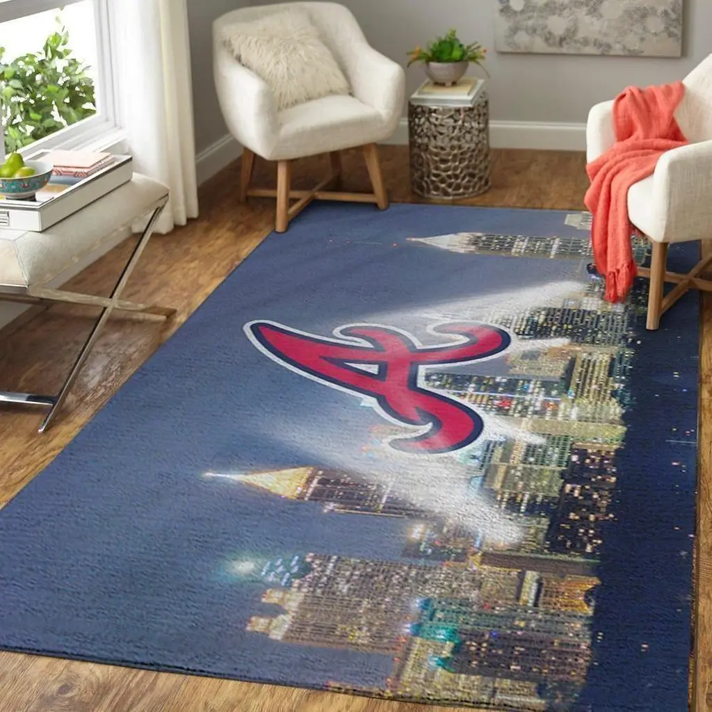 Atlanta Braves Rug - Skyline Area for Living Room Decor Blue and Red