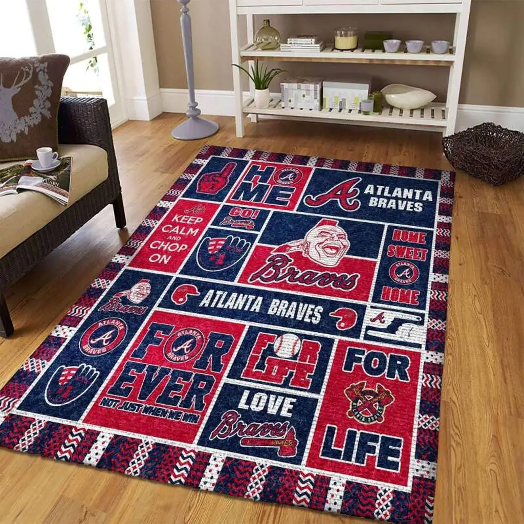 Atlanta Braves Rug - Team Logo Area for Fans Blue and Red