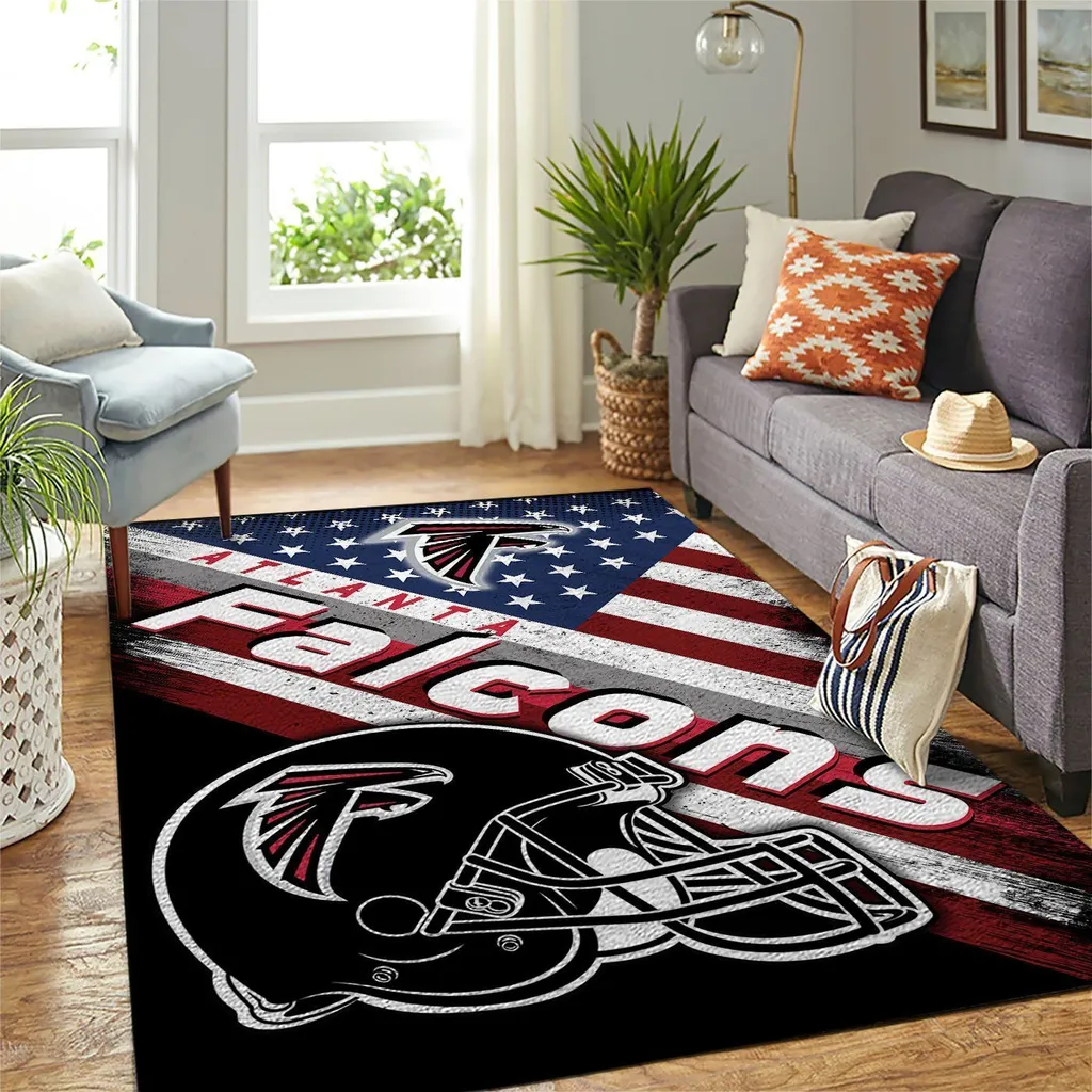 Atlanta Falcons Rug - Area with Football Helmet Design Black and Red