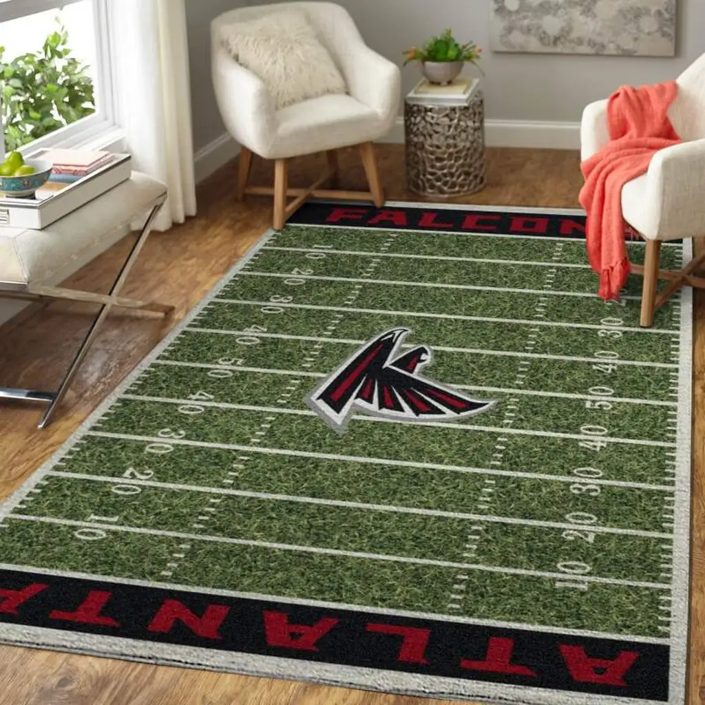 Atlanta Falcons Rug - Football Field for Fans Room Decor Black and Green