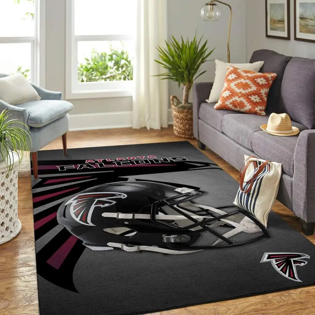 Atlanta Falcons Rug - Football Helmet Area for Home Decor Black and Gray