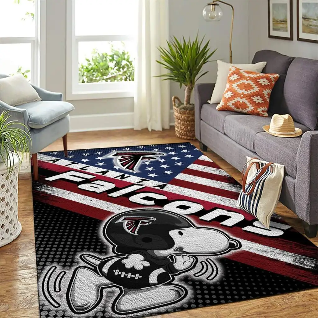 Atlanta Falcons Rug - Snoopy Cartoon Area for Fans Black and Red