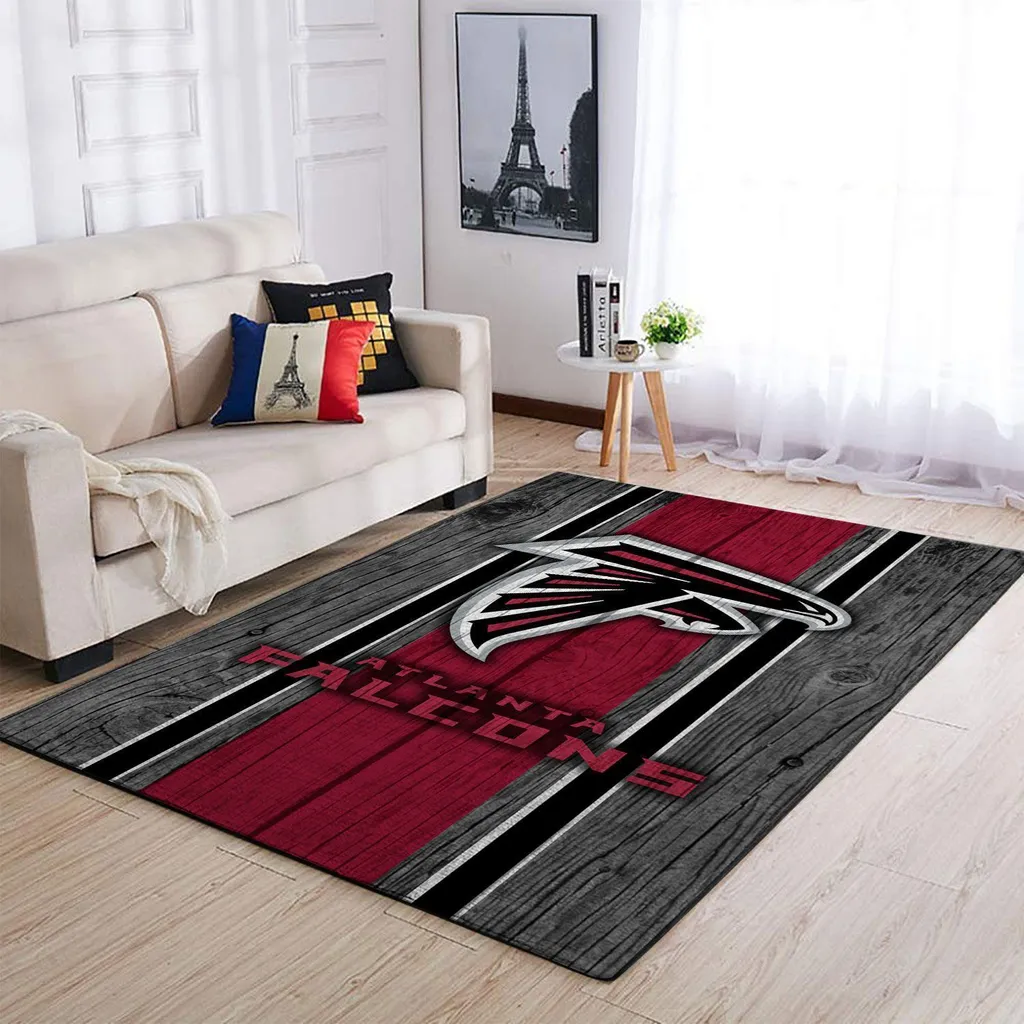 Atlanta Falcons Rug - Wood Pattern Area for Living Room Black and Red