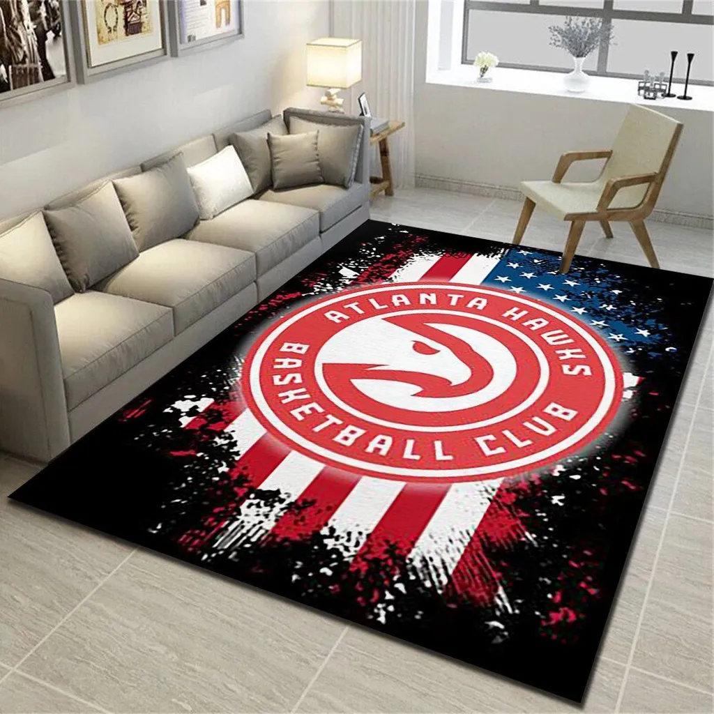 Atlanta Hawks Rug - Area for Living Room Decor Black and Red