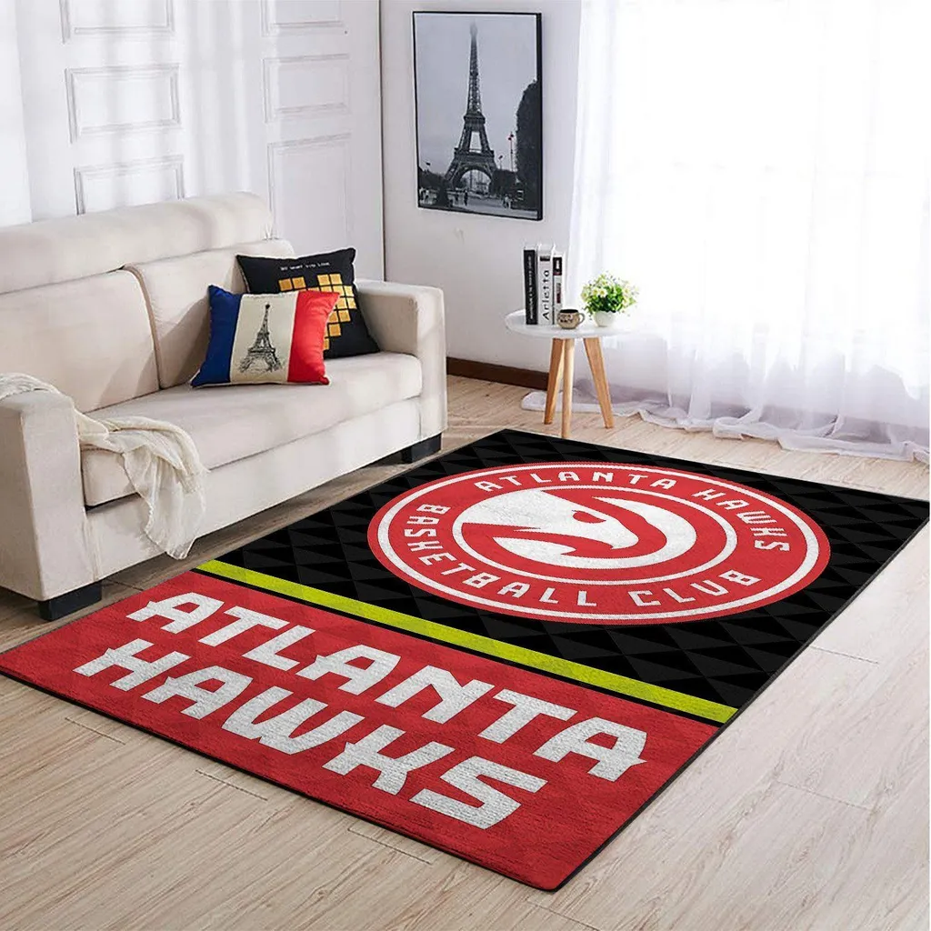 Atlanta Hawks Rug - Basketball Area Floor Mat Black and Red