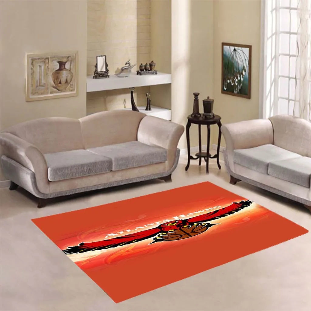 Atlanta Hawks Rug - Basketball Area for Living Room Decor Black and Orange