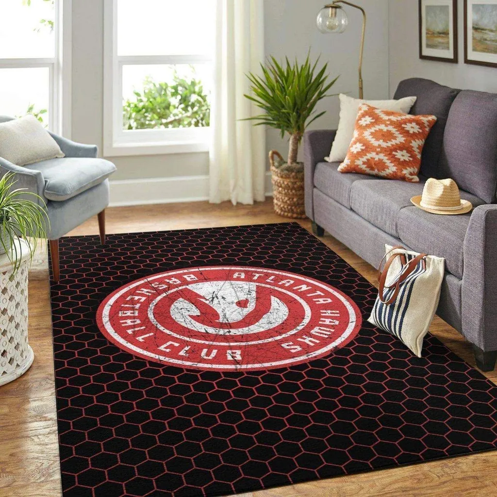 Atlanta Hawks Rug - Basketball Area for Living Room Decor Black and Red
