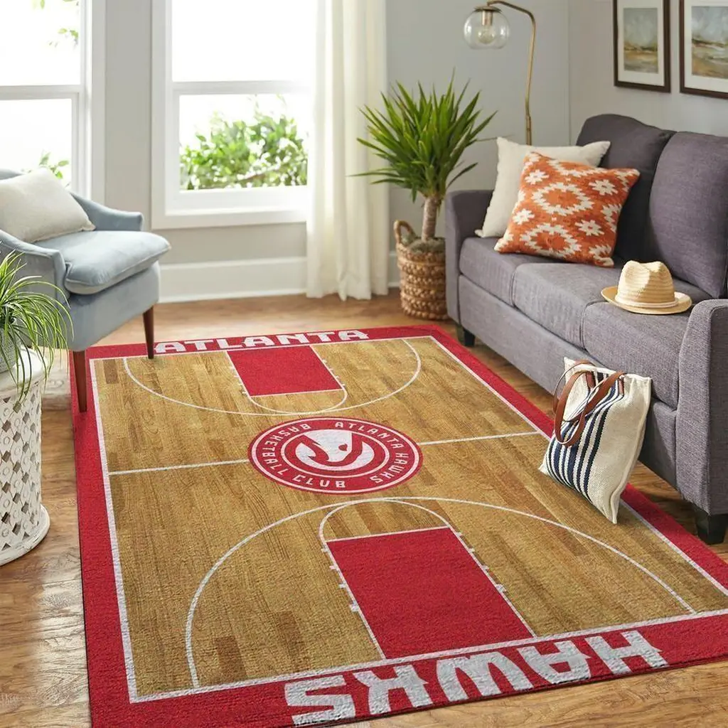 Atlanta Hawks Rug - Basketball Court Area for Fans Red and Brown