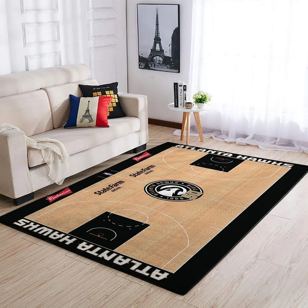 Atlanta Hawks Rug - Basketball Court Floor Mat for Fans Beige and Black