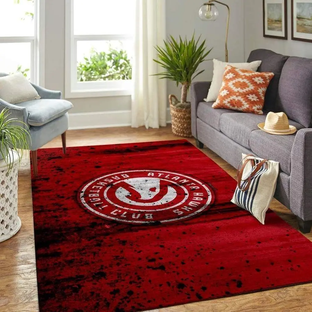Atlanta Hawks Rug - Basketball for Game Room Decor Black and Red
