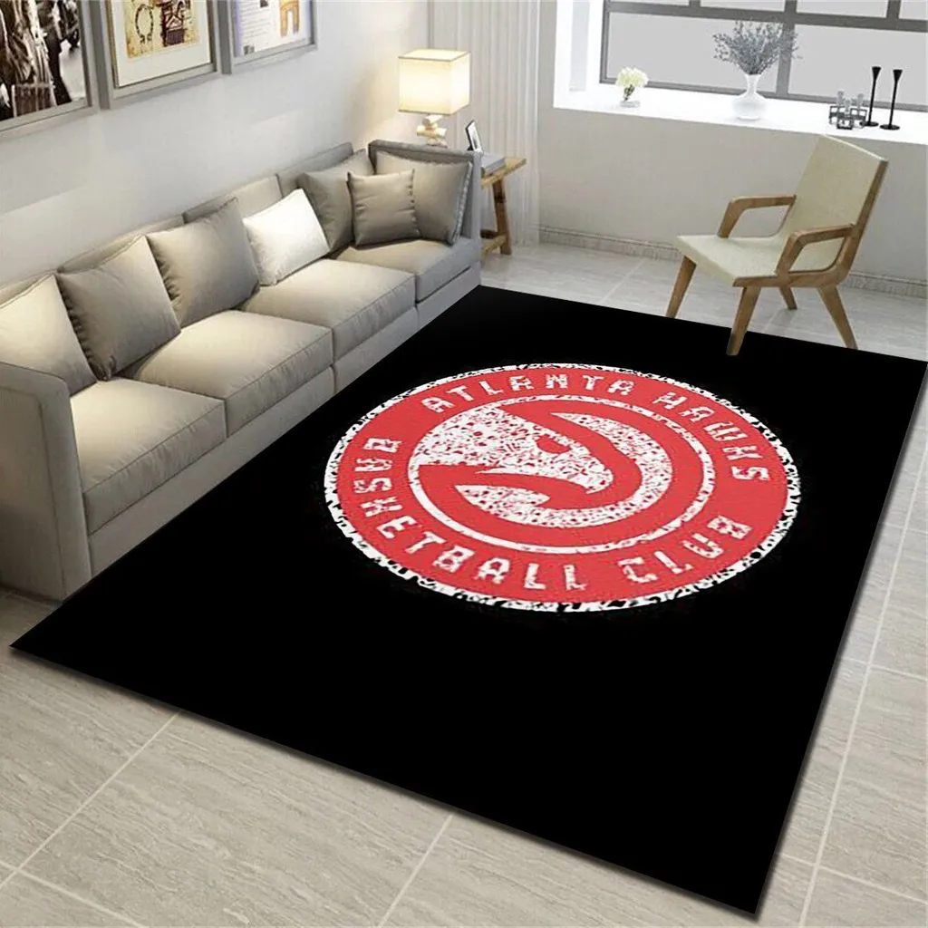 Atlanta Hawks Rug - Basketball for Living Room Decor Black and Red