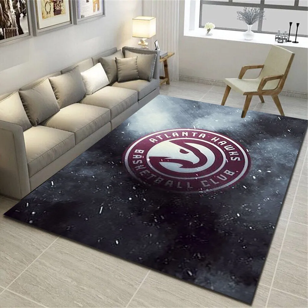 Atlanta Hawks Rug - Basketball Team Logo Area Black and Red