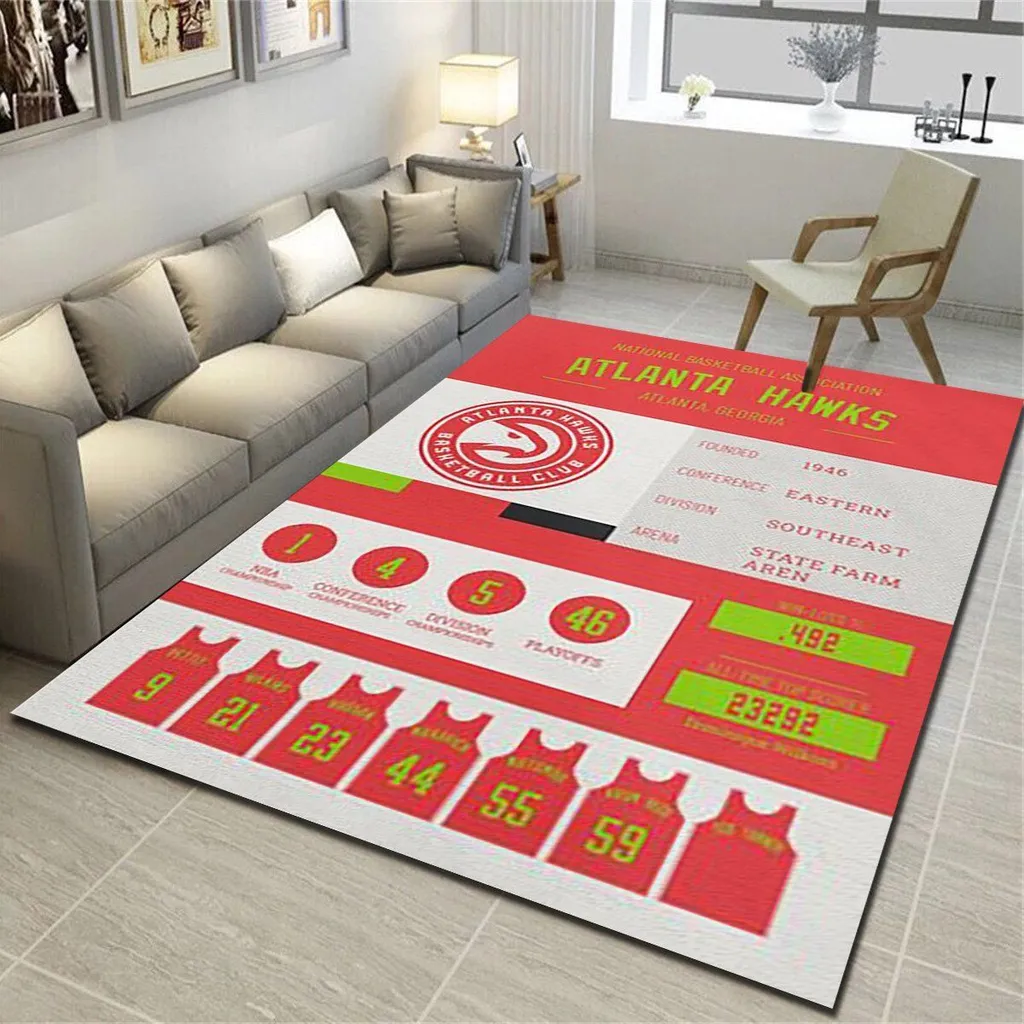Atlanta Hawks Rug - Basketball Team Logo Area Carpet Green and Red