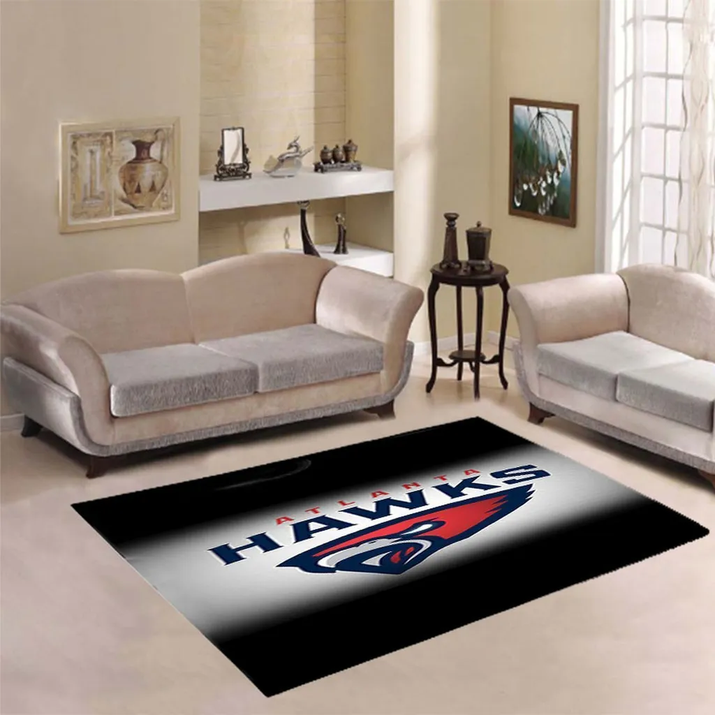Atlanta Hawks Rug - Basketball Team Logo Area for Living Room Black and Red