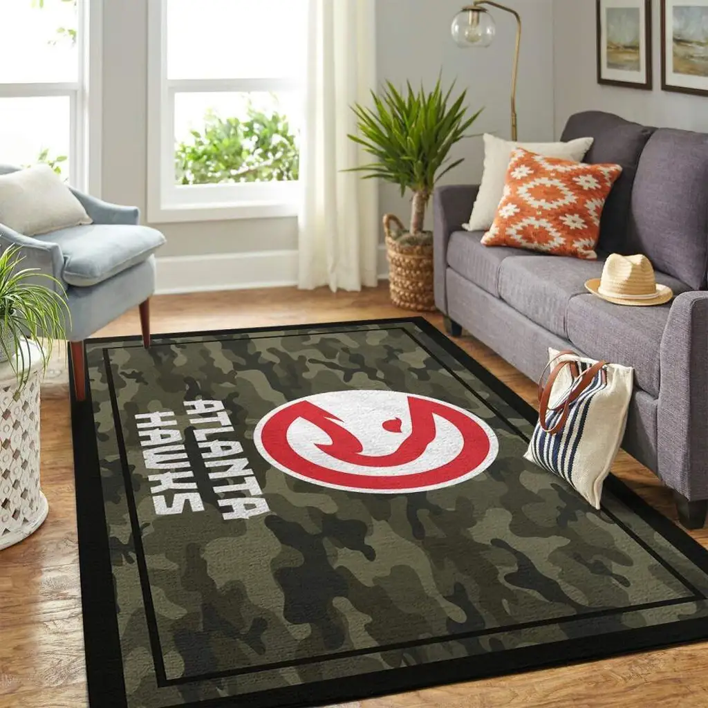 Atlanta Hawks Rug - Camo Area for Living Room Black and Green