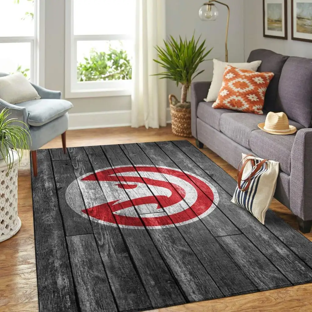 Atlanta Hawks Rug - Hardwood Floor Style Area for Fans Black and Red