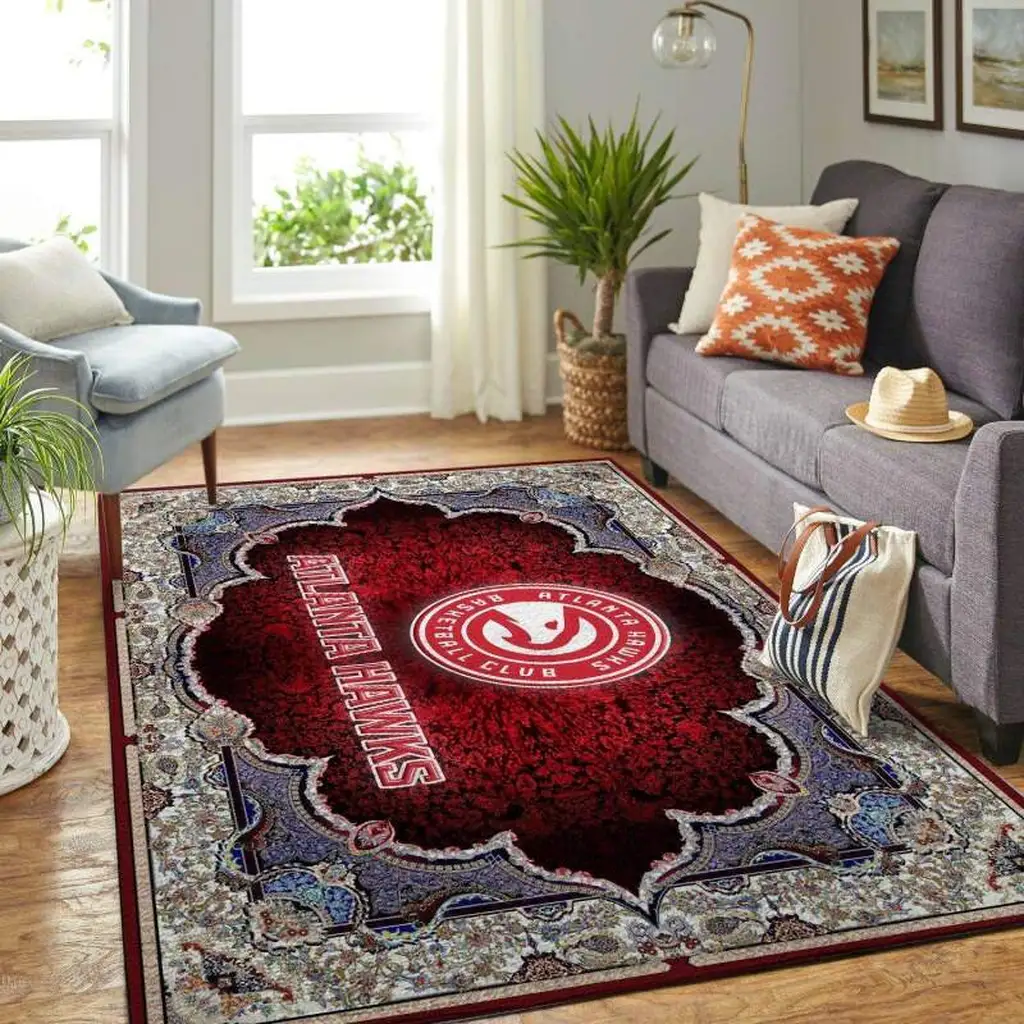 Atlanta Hawks Rug - Vintage Area for Living Room Blue and Red