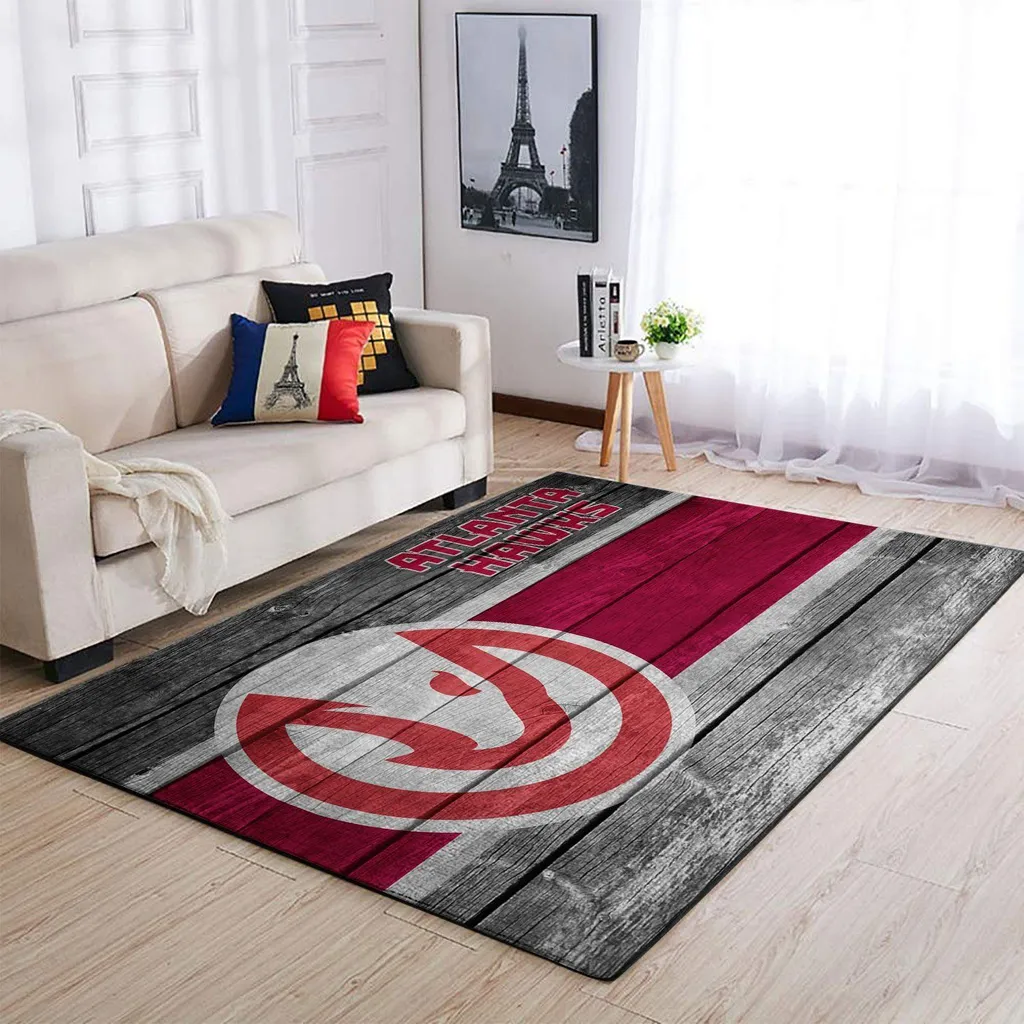 Atlanta Hawks Rug - Wooden Style Area for Living Room Decor Red and Gray