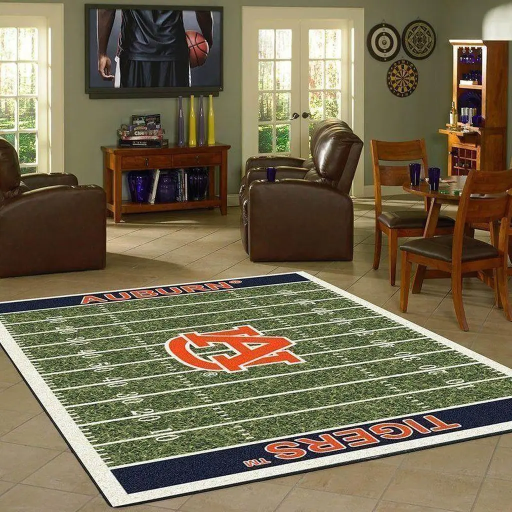 Auburn Tigers Rug - Fan Field Design for Fans Green and Orange