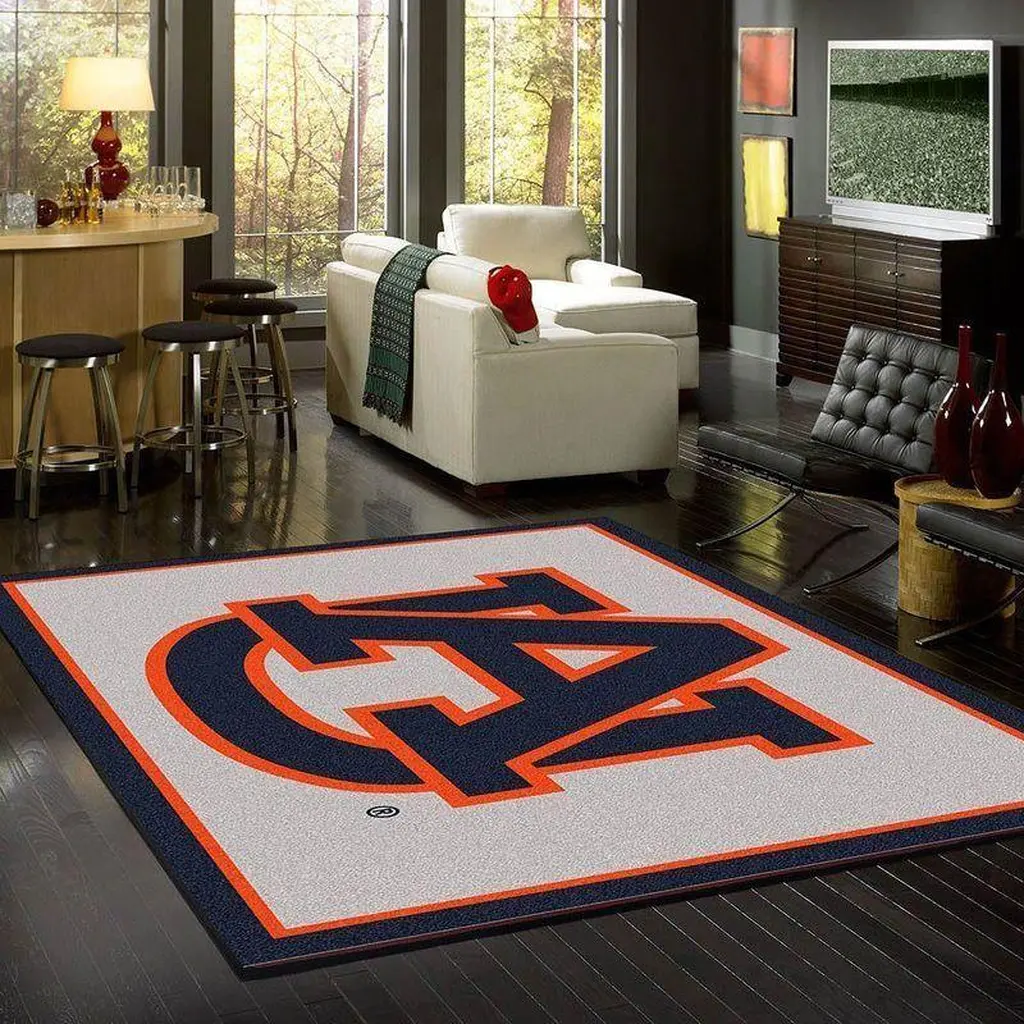 Auburn Tigers Rug - Logo Area for Living Room Floor Orange and White