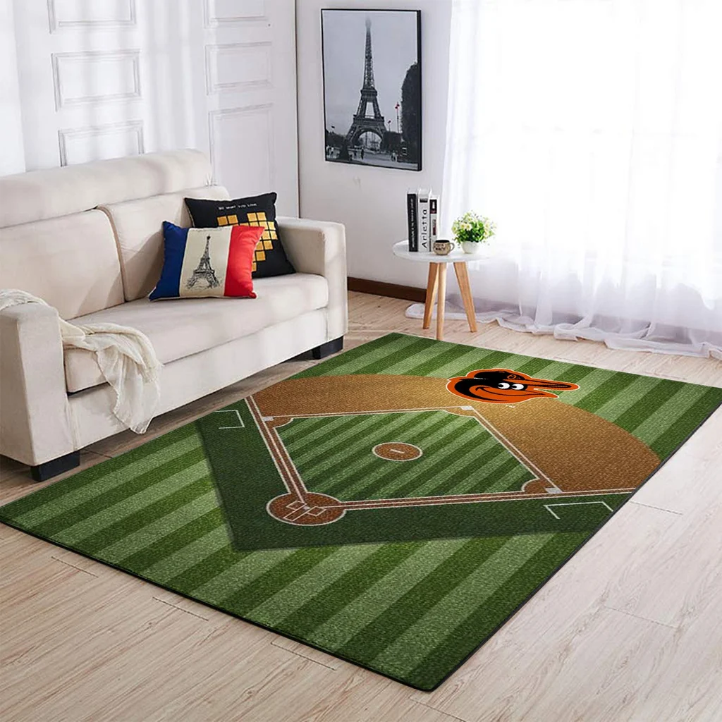 Baltimore Orioles Rug - Baseball Field for Fans Green and Brown