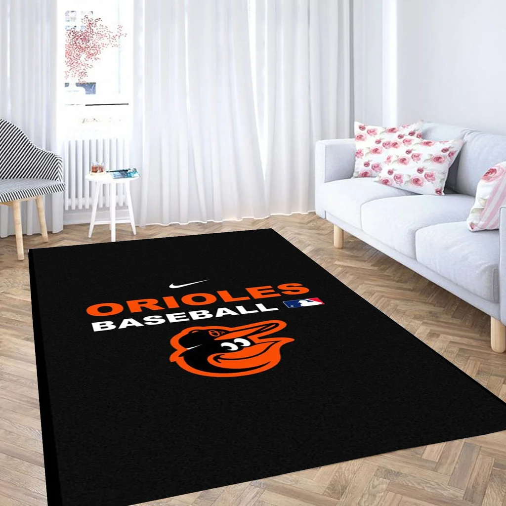 Baltimore Orioles Rug - Baseball Team Floor Decor Black and Orange