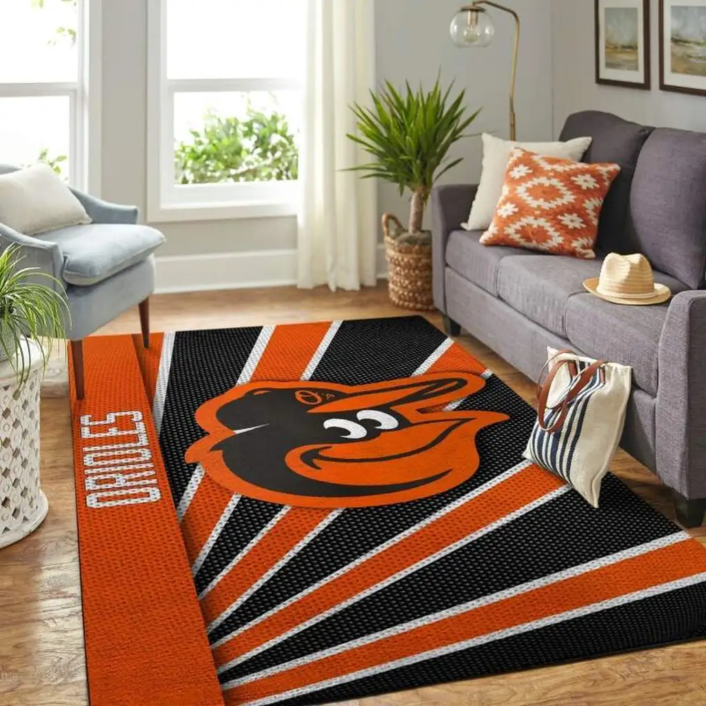 Baltimore Orioles Rug - Fan Team Logo Design Black and Orange