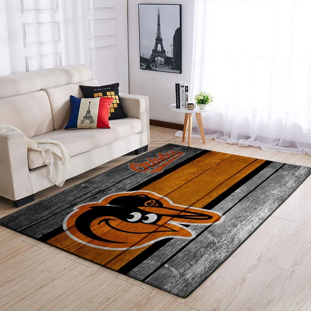 Baltimore Orioles Rug - for Living Room Decor Black and Orange