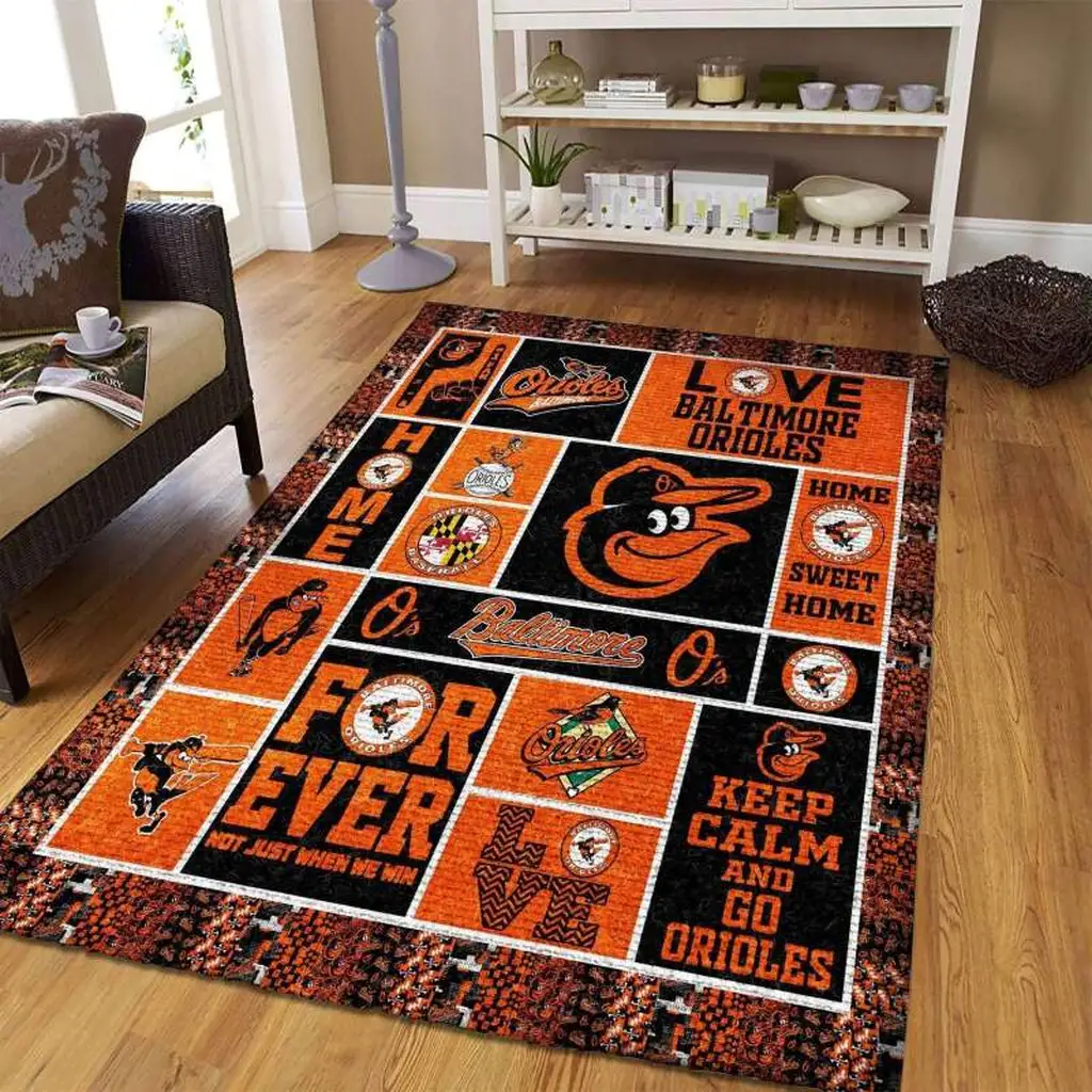 Baltimore Orioles Rug - Logo Area for Home Decor Black and Orange
