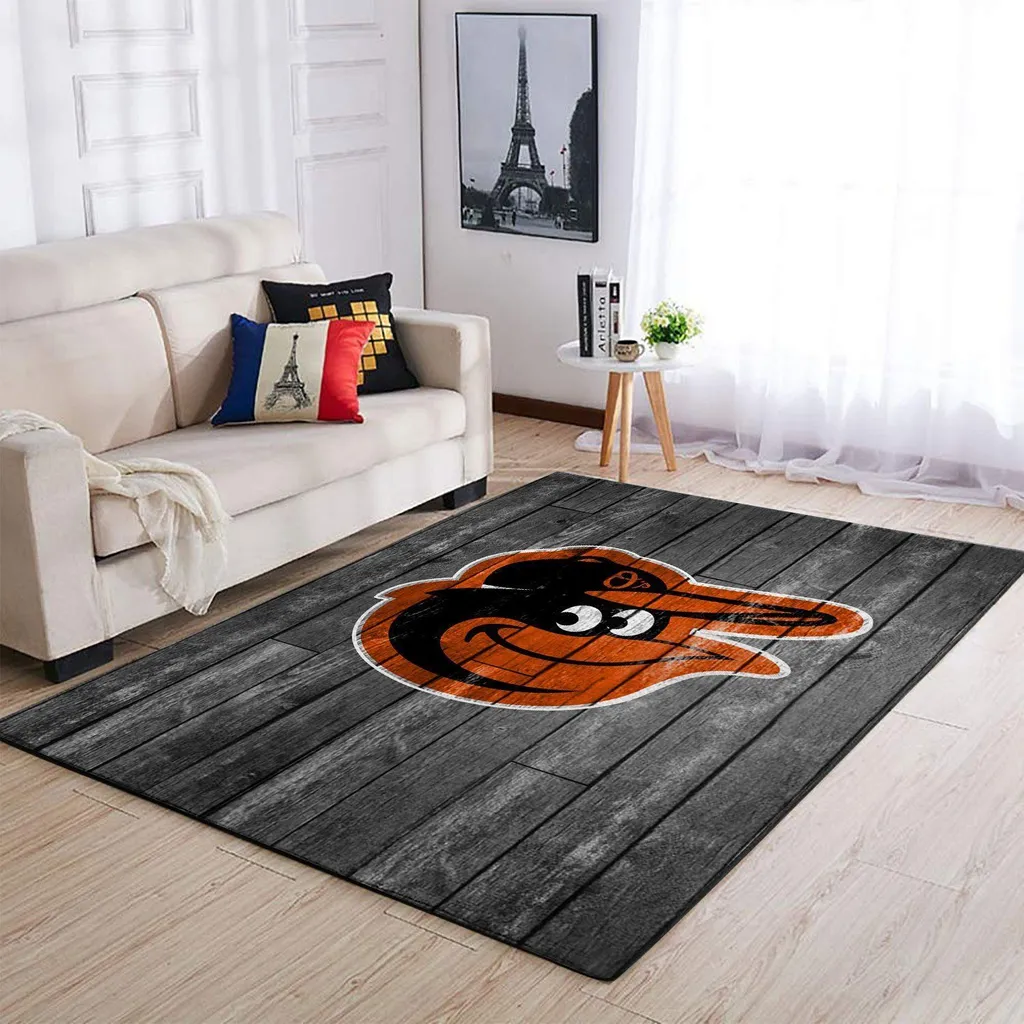 Baltimore Orioles Rug - Wood Plank Design Carpet Black and Orange