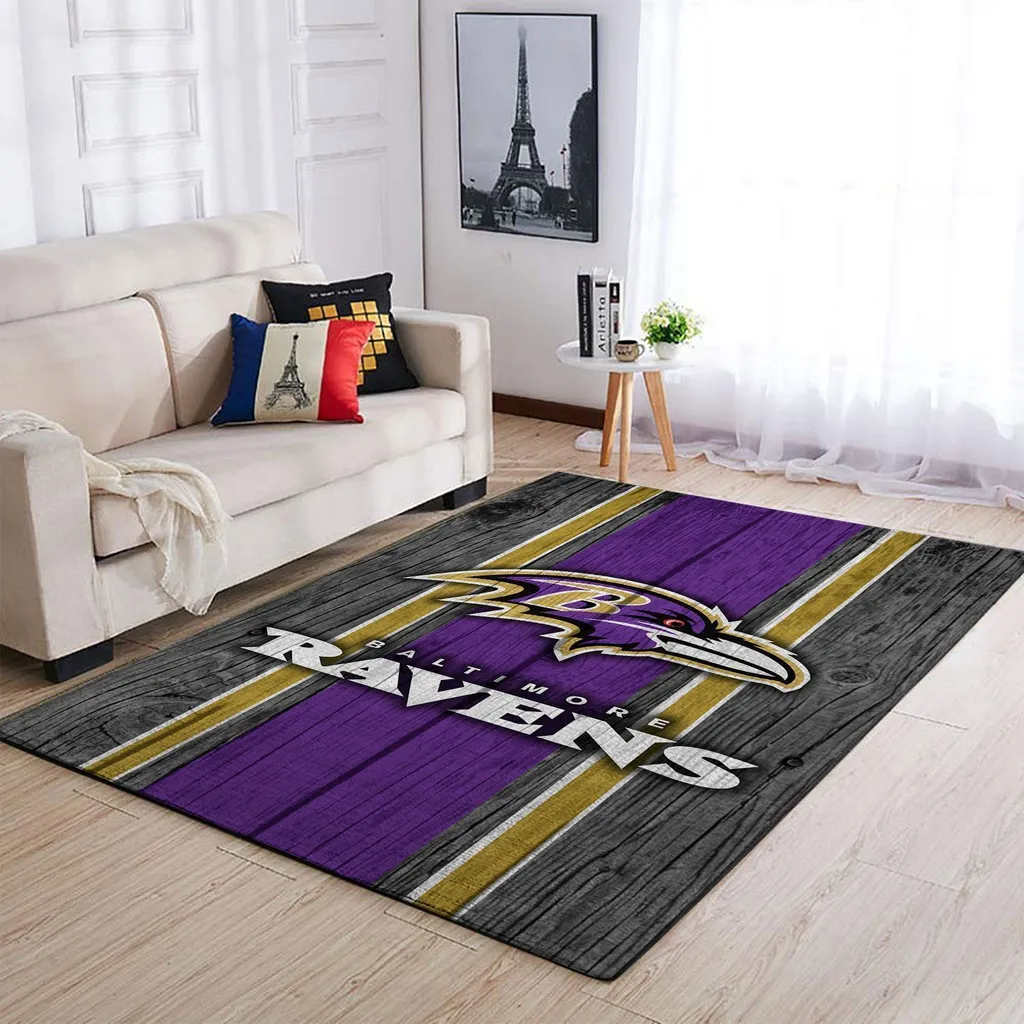 Baltimore Ravens Rug - Area Decorative Floor Mat Black and Purple