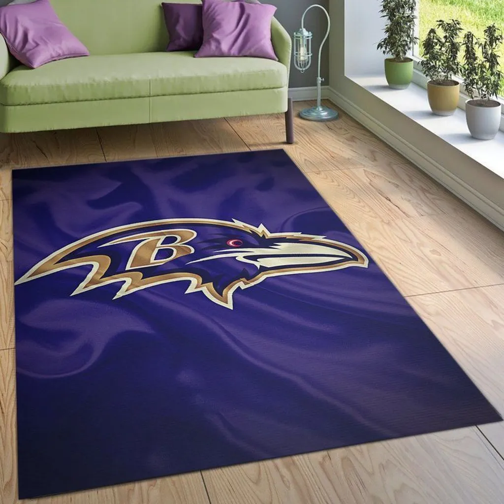 Baltimore Ravens Rug - Area for Living Room Decor Beige and Purple