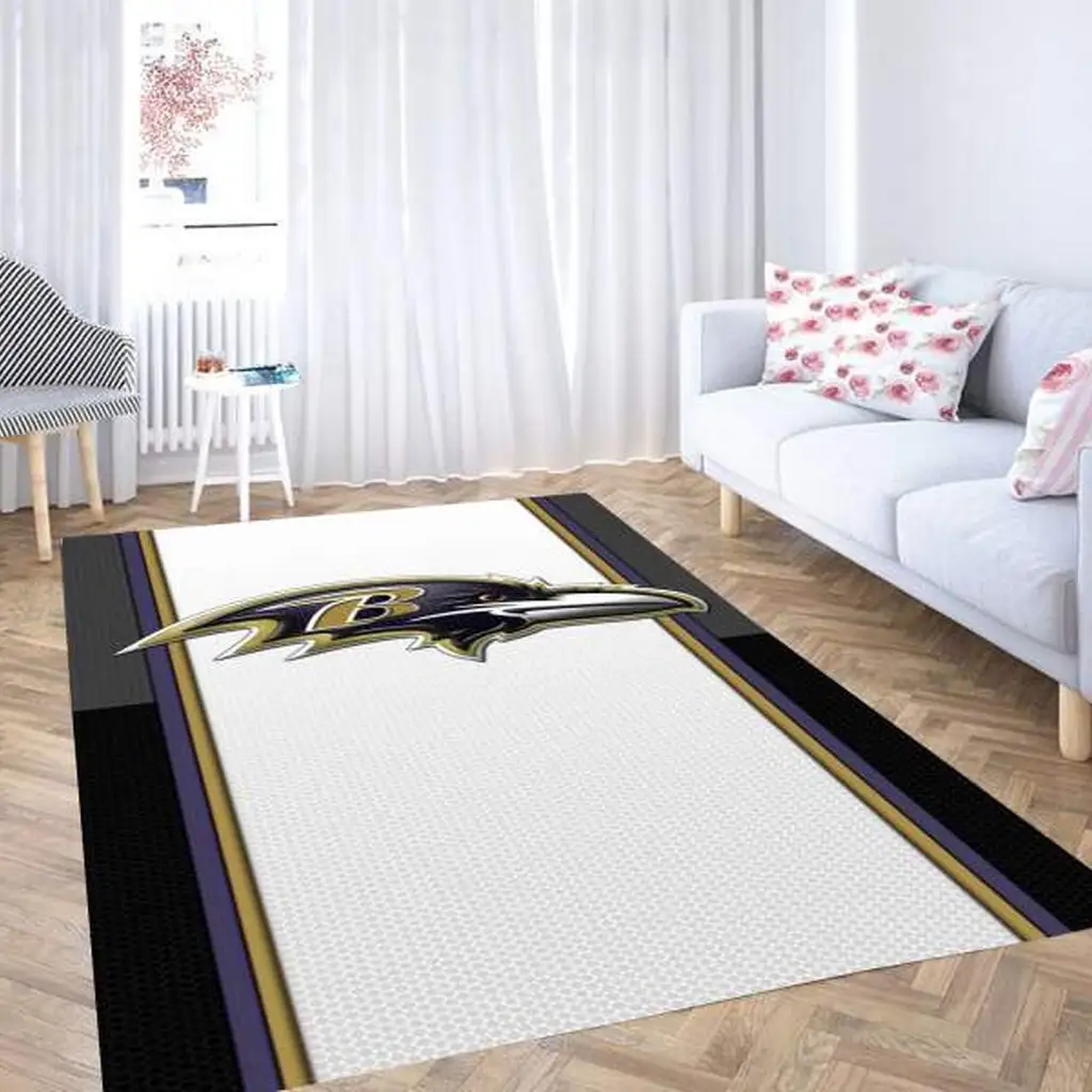 Baltimore Ravens Rug - Area for Living Room Decor Black and White